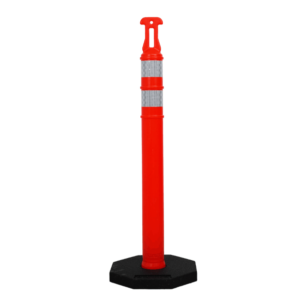 42" Orange Delineator Post with 2 Reflective Bands + 12 lb. Base