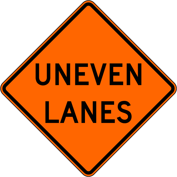 Uneven Lanes Sign