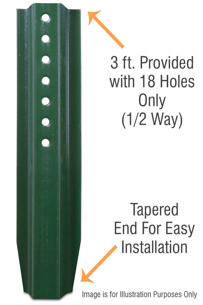 3' U-Channel Anchor Posts Green Enamel and Galvanized