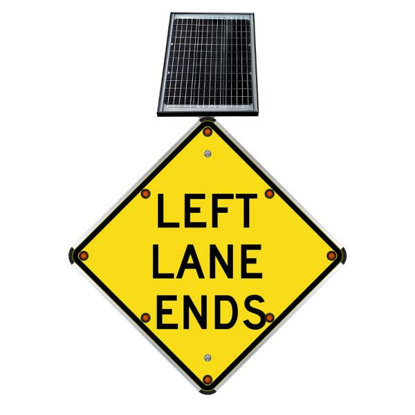 LED Solar Left Lane Ends Sign