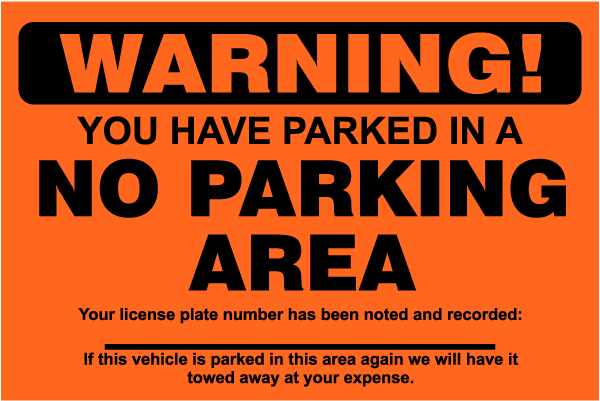 No Parking Area Violation Sticker