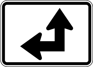 Left Two-Direction Straight/Turn Arrow (Auxiliary) Sign