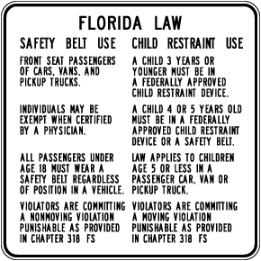 Florida Seatbelt Law Sign 