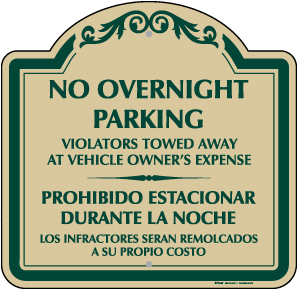 Bilingual No Overnight Parking Sign