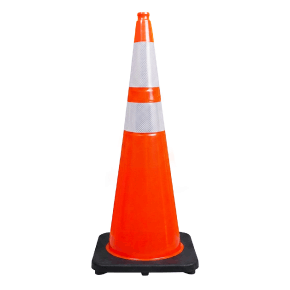 36" Performance Orange Traffic Cone, 10lbs Black Base & HIP Reflective Bands