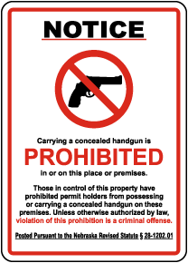 Nebraska Concealed Handgun Sign