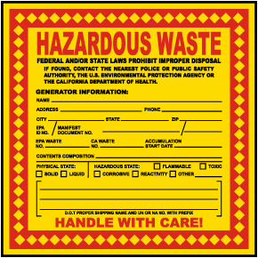 California Hazardous Waste Label