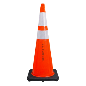 36" Elite FL Orange Traffic Cone, 12lbs Black Base & 3M Reflective Bands