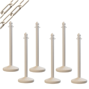 White Plastic Stanchion Posts with 50 Ft. White Chain