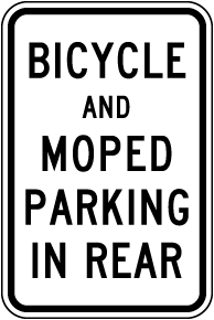 Bicycle and Moped Parking in Rear Sign
