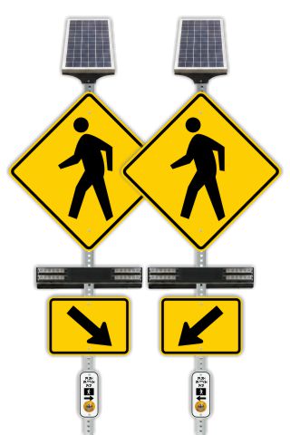 RRFB MUTCD Pedestrian Crosswalk Kit, Double-Sided Solar (4 Beacons), 30" DG Sign