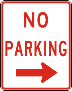 Texas No Parking to the Right Sign 