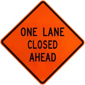 One Lane Closed Ahead Sign