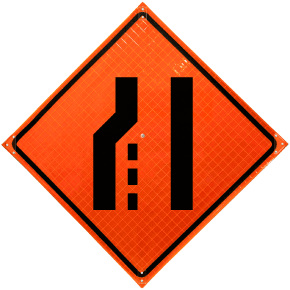 Left Lane Ending Symbol Roll-Up Sign