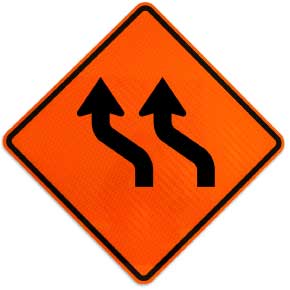 Two Lane Reverse Curve Left Sign