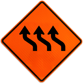 Three Lane Reverse Curve Left Sign