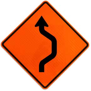 One Lane Double Reverse Curve Right Sign