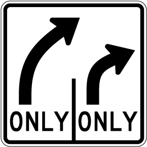 Intersection Lane Control Double Right Only Sign