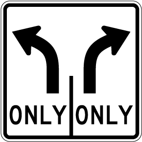Intersection Lane Control Left and Right Only Sign