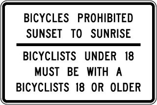 Bicycles Restricted Nighttime And Age Requirement Sign