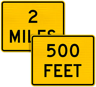 Custom Yellow Supplemental Distance (Feet) Sign