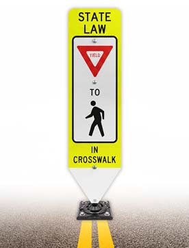 Yield To Pedestrians In-Street Sign with Fixed Base