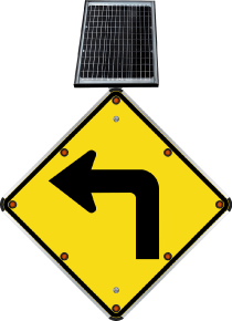 LED Solar Left Turn Ahead Sign