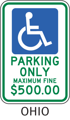 Ohio Handicap Parking Max Fine $500 Sign
