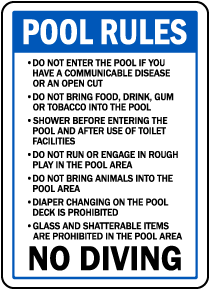 Wisconsin Pool Rules No Diving Sign