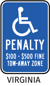 Virginia Accessible Tow Away Zone Penalty Sign