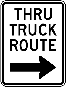 Thru Truck Route (Right Arrow) Sign
