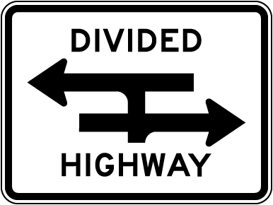 Divided Highway Crossing T Intersection Sign