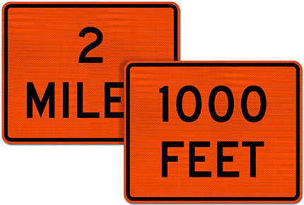 Custom Orange Supplemental Distance (Feet) Sign