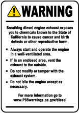 Diesel Engine Exposure Warning Label