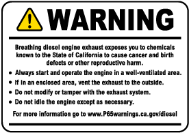 Diesel Engine Exposure Warning Label