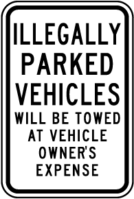 Illegally Parked Vehicles Towed Sign