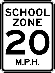 School Zone 20 MPH Sign