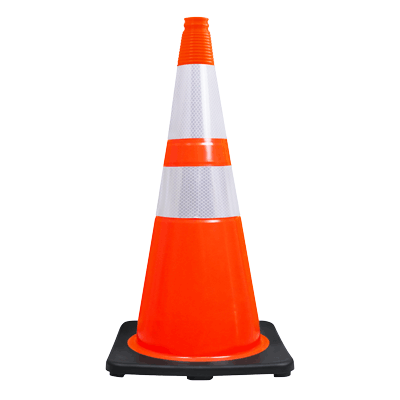 28" Elite Orange Traffic Cone, 7lbs Black Base & 3M Reflective Bands