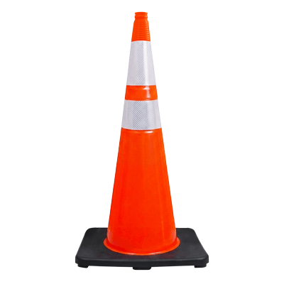 28" Elite Slim Orange Traffic Cone, 10lbs Black Base & 3M Reflective Bands