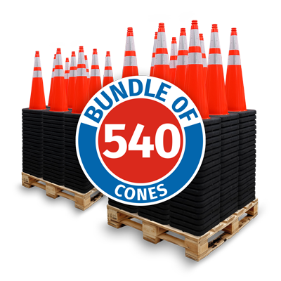 2 Pallet Bundle - 28" Elite 3M Sheeting Traffic Cone w/ Black Base, 7lbs