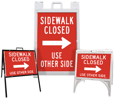 Sidewalk Closed Use Other Side (Right Arrow) Sandwich Board Sign