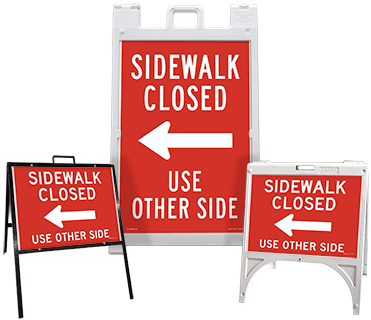 Sidewalk Closed Use Other Side (Left Arrow) Sandwich Board Sign