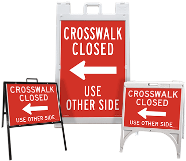 Crosswalk Closed Use Other Side (Left Arrow) Sandwich Board Sign