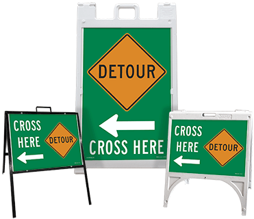 Detour (Left Arrow) Cross Here Sandwich Board Sign