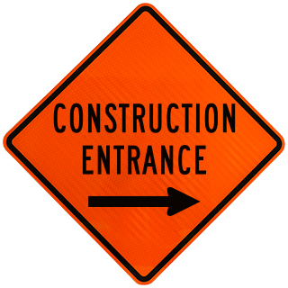 Construction Entrance Rigid Sign with Right Arrow