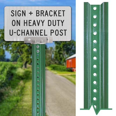 Heavy-duty Green Sign Post – Sign + Bracket Mounting