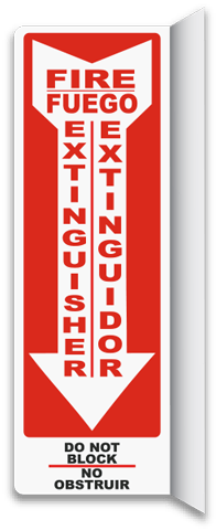 Bilingual 2-Way Fire Extinguisher Do Not Block Sign