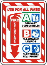 Fire Extinguisher Use on All Fires Sign