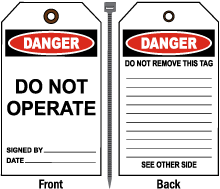 Danger Do Not Operate Tag