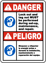 Bilingual Lock Out and Tag Out Must Be Performed Sign